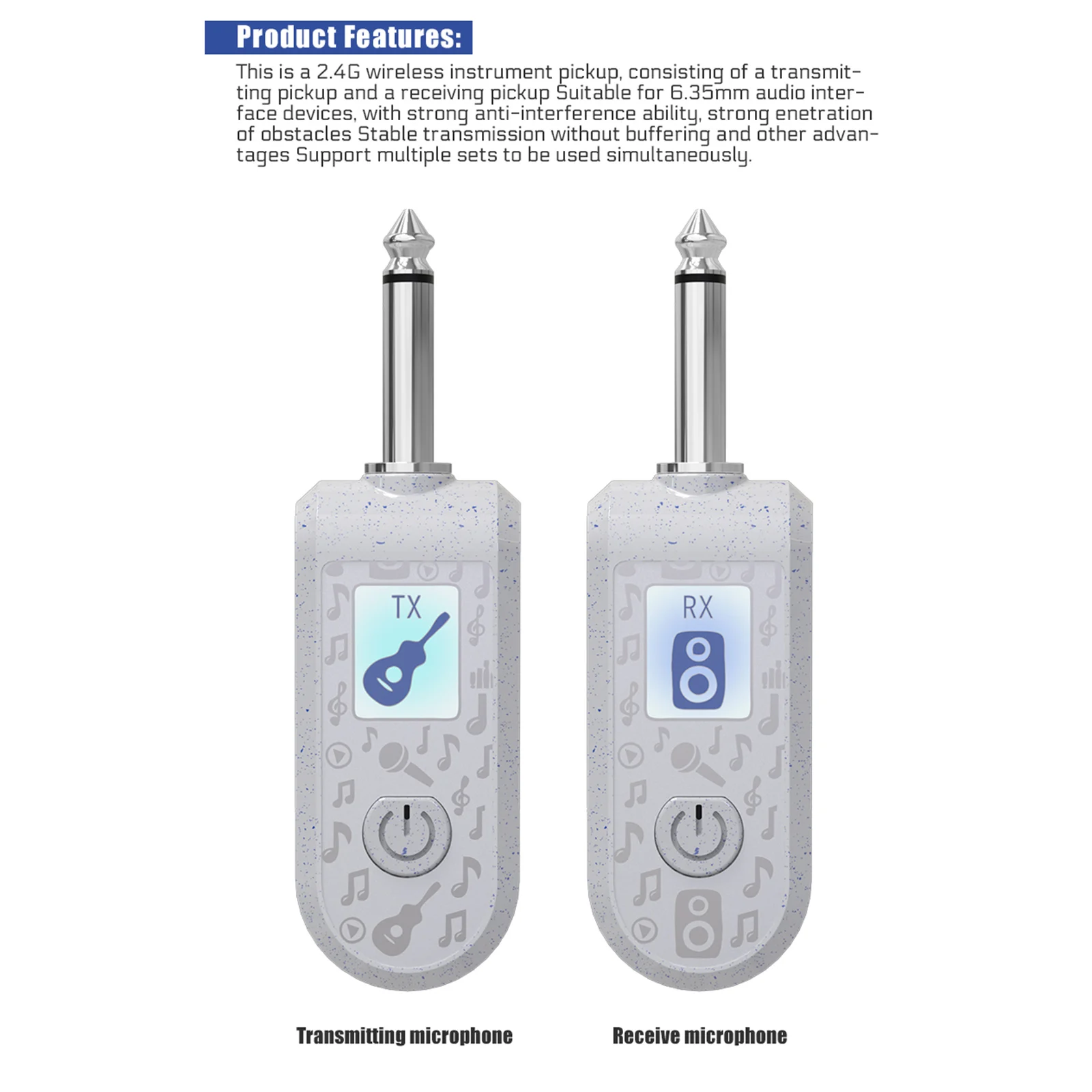 2.4G ワイヤレスギターシステム、正確なサウンドを備えたワイヤレスギターオーディオトランスミッターレシーバー、ギターベース電気楽器用