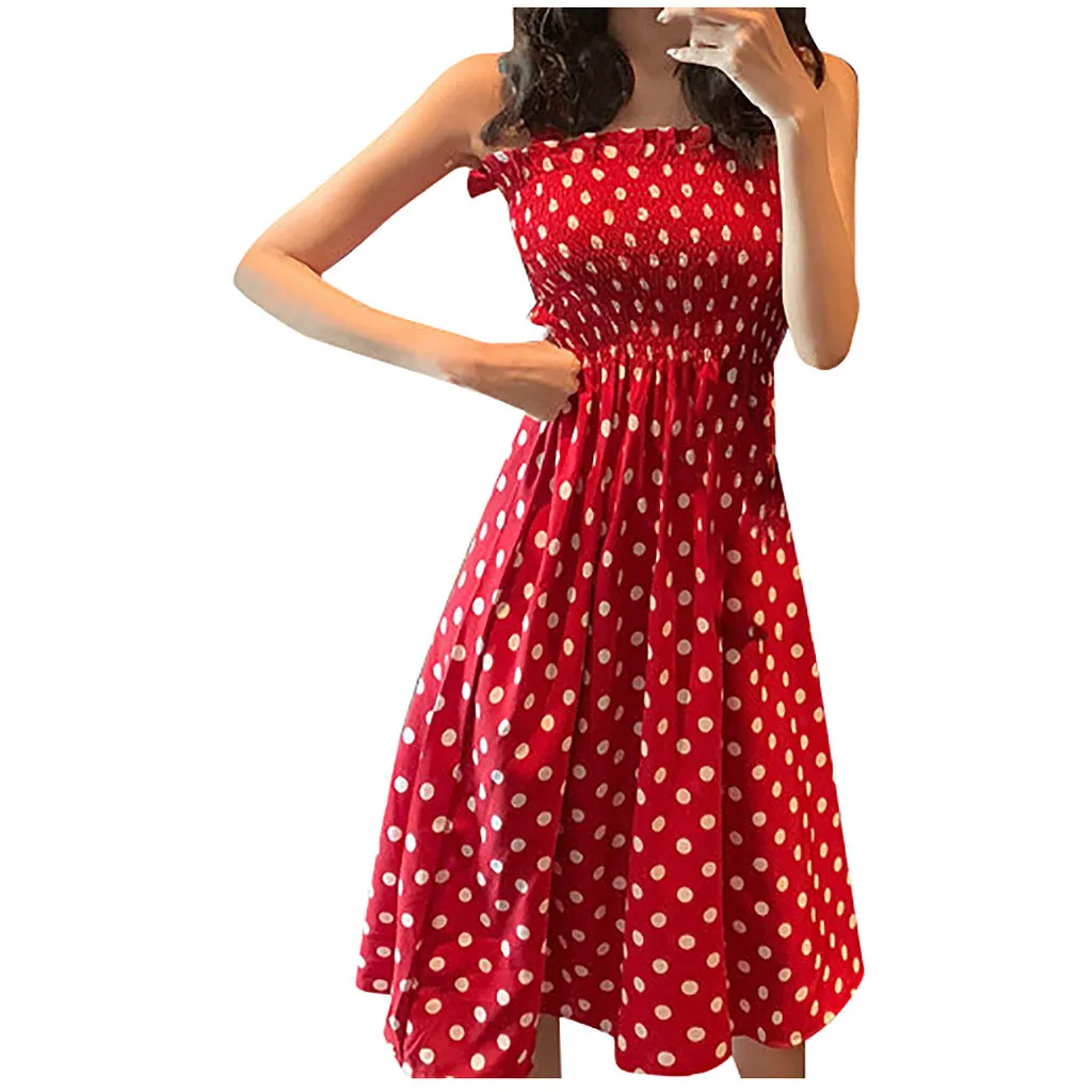 Mode Vrouwen Tank Dress Fitting Strakker De Taille Polka Dot Print Jurk Zomer Dagelijks Woon-Werkverkeer Causale Vakantie Date Jurk