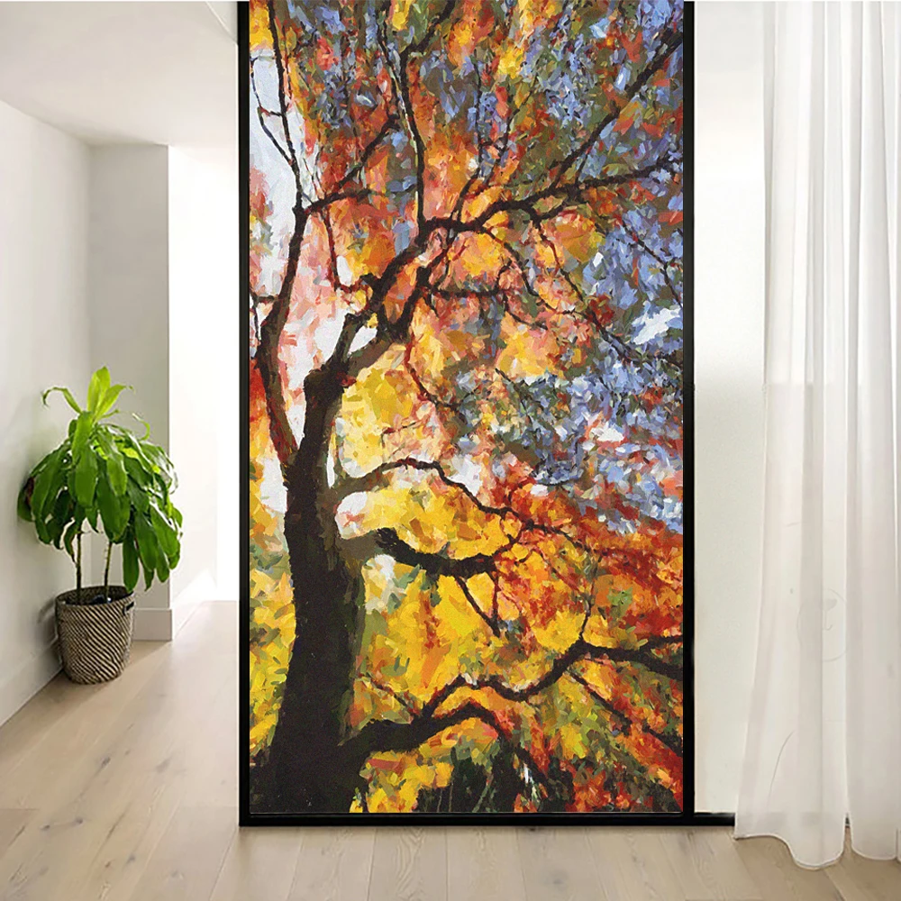 Window Film Privacy Tree Painting Decorative Window Film Static Cling Sun Protection Heat Control Window Stickers For Home Decor