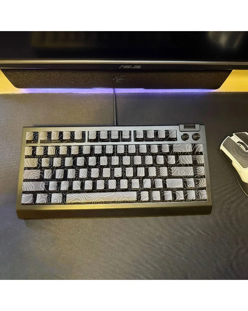 black grey topographic keycaps set pbt dye sub keycaps with contour map design for mechanical keyboards