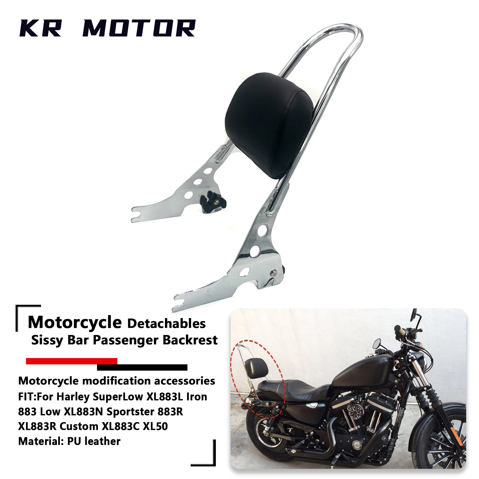 

Fit For Harley SuperLow XL883L Iron 883 Low XL883N Sportster 883R XL883R Custom XL883C XL50 Detachables Bar Sissy Passenger Back