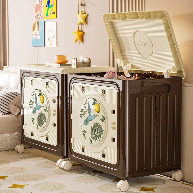 Capa flip estilo antigo na caixa de armazenamento porta dupla caixa de classificação de roupas grande capacidade doméstica com rodas colcha armário