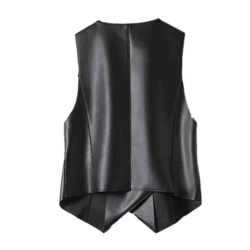 

Spring Autumn New Elegant Black Pu Leather Vest Women Double-Breasted Office Waistcoat Sleeveless Jacket Female Outerwear T1468
