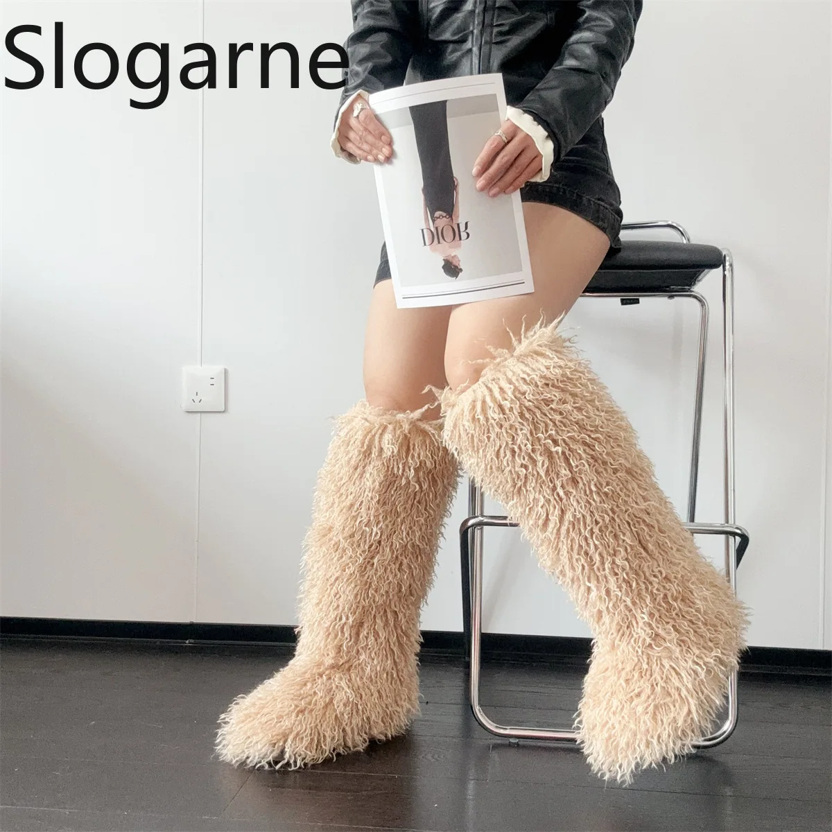 الفاخرة الشتاء الفراء فوق الركبة أحذية النساء الصوف عالية أنبوب الفراء الثلوج الأحذية رقيق فو المنغولية الفراء أحذية منصة الفتيات الأحذية #5