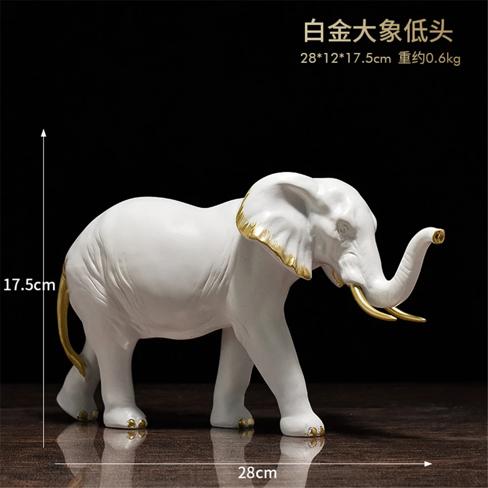 Luxury 30cm Big Elephant Resin Sculpture Animal Statue Home Decor Living Room Office Desktop Crafts Male Elephant Art Decoration