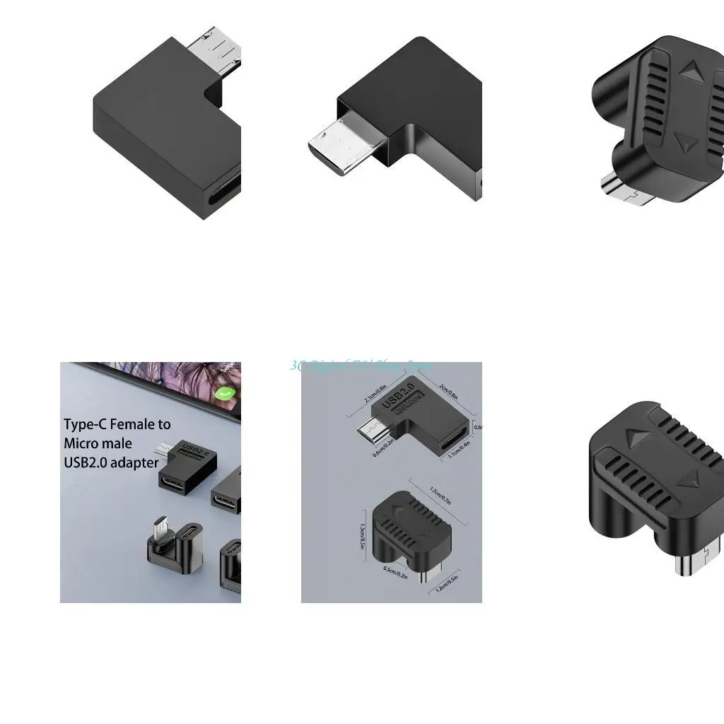 E74D Micro USB Male to Type C Female Left 90 Degree Adapter 480mbps for Laptop