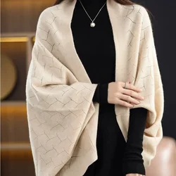 Women Casual Knit Shawl Solid Color Batwing Sleeves Cardigan Soft Warm for Fall/Winter