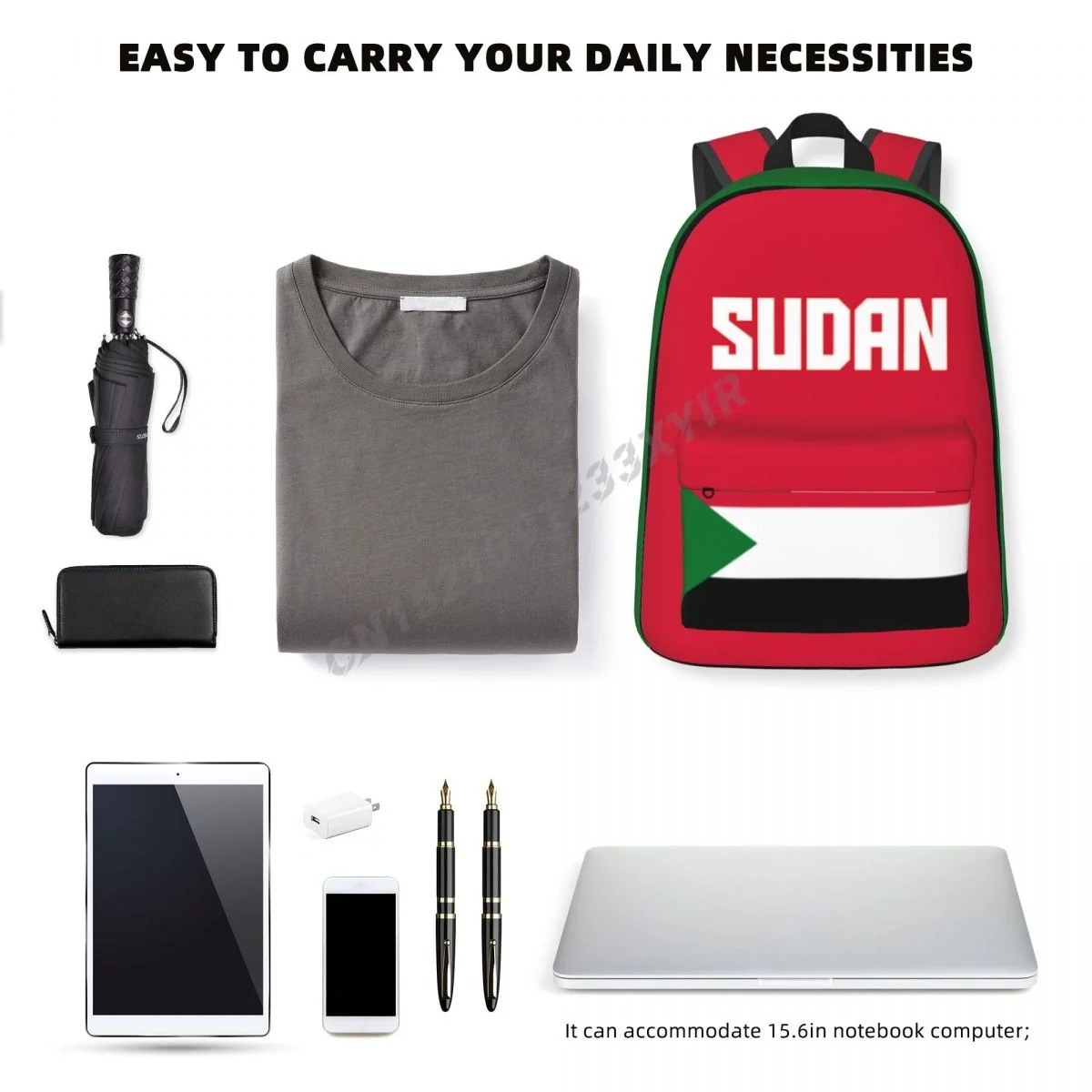 Unisex Backpack Sudan Flag Stitch Schoolbag Messenger Bag Case Laptop Travel Bag Mochila Gift