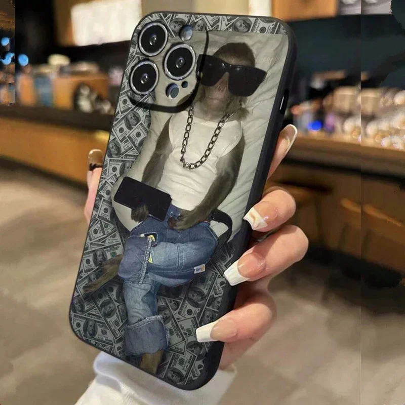 Funda para iPhone 11 12 13 14 15 16 Pro Max XS X XR 7 8 Plus SE 2020 2022 con estampado de mono y dinero 2