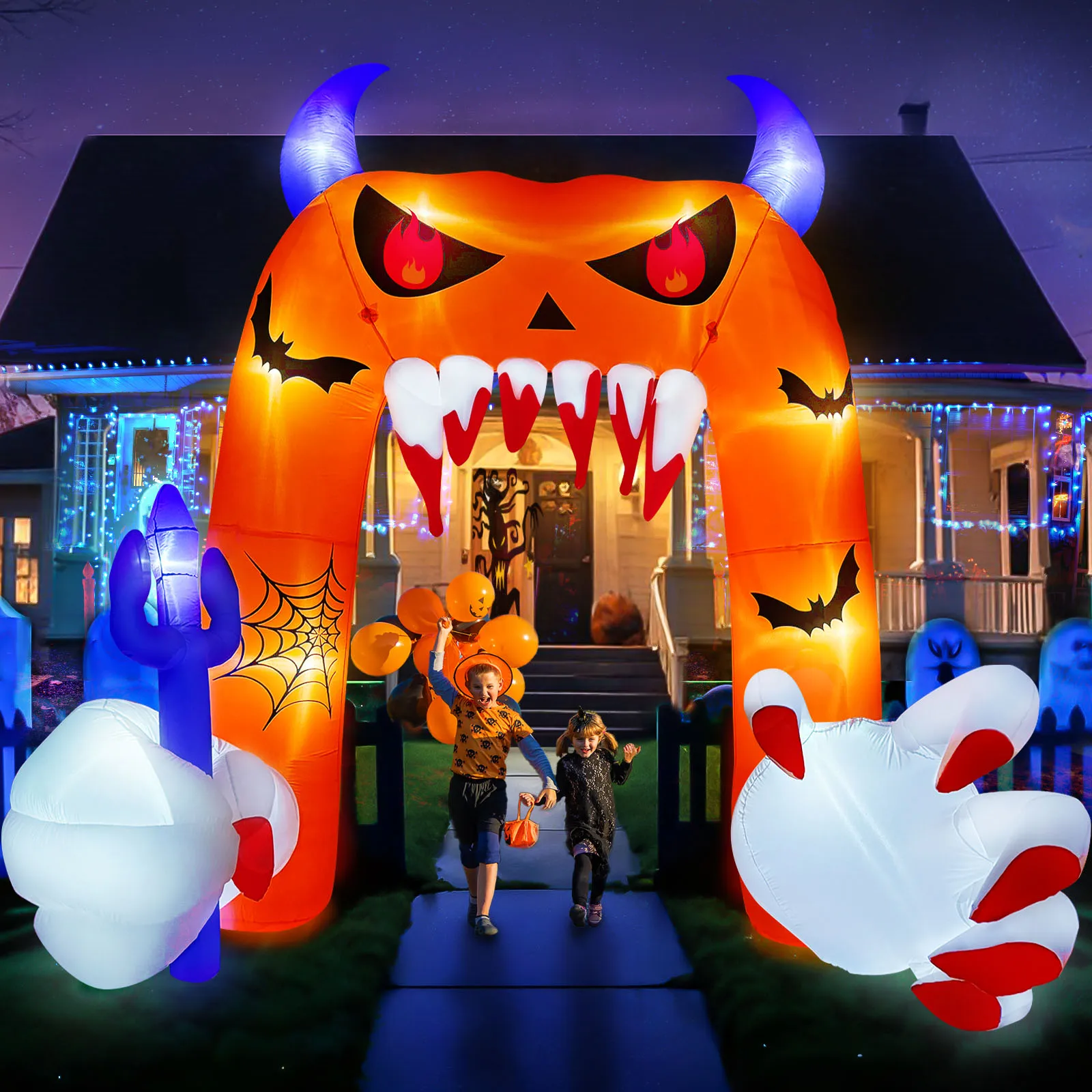 12.5ft Halloween Inflatable Arch, Large Devil Pumpkin Arch Inflatable with Built-in LED, Halloween Lawn Garden Outdoor Decor