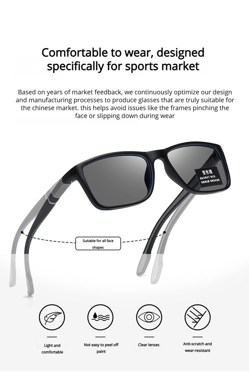 Ultraleichte, quadratische, photochrome Lesebrille für Herren und Damen, klassische Anti-Blaulicht-Brille, modische Presbyopie-Brille – Detail 4
