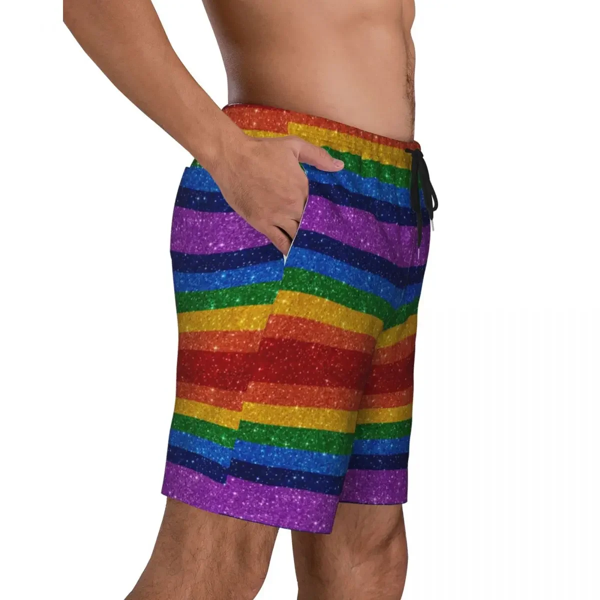 Bling Me Up Rainbow Board Shorts Summer Striped Pop Art Sports Beach Shorts Male Fast Dry Hawaii Plus Size Swimming Trunks