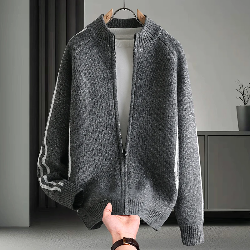 

Мужской вязаный кардиган на молнии, повседневный, утепленный, из полиэфирного волокна, с длинными рукавами, стандартный крой, весна-осень