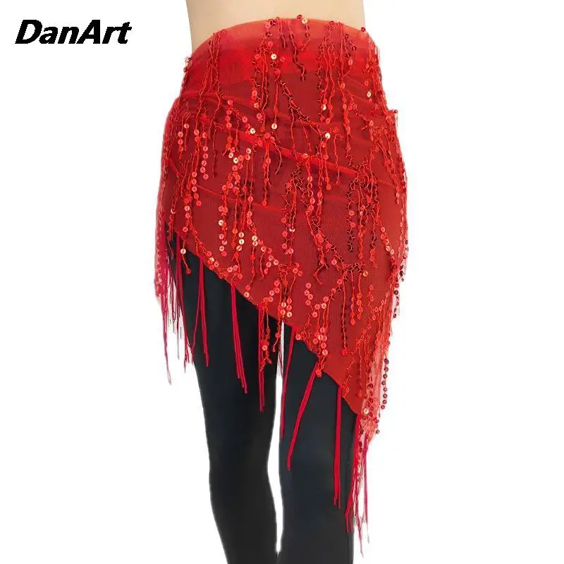 Hot Sale Belly Dance Waist Chain Sequin Tassel Triangle Scarf Performance Practice Hip Scarf Lady Oriental Indian Dance Costume