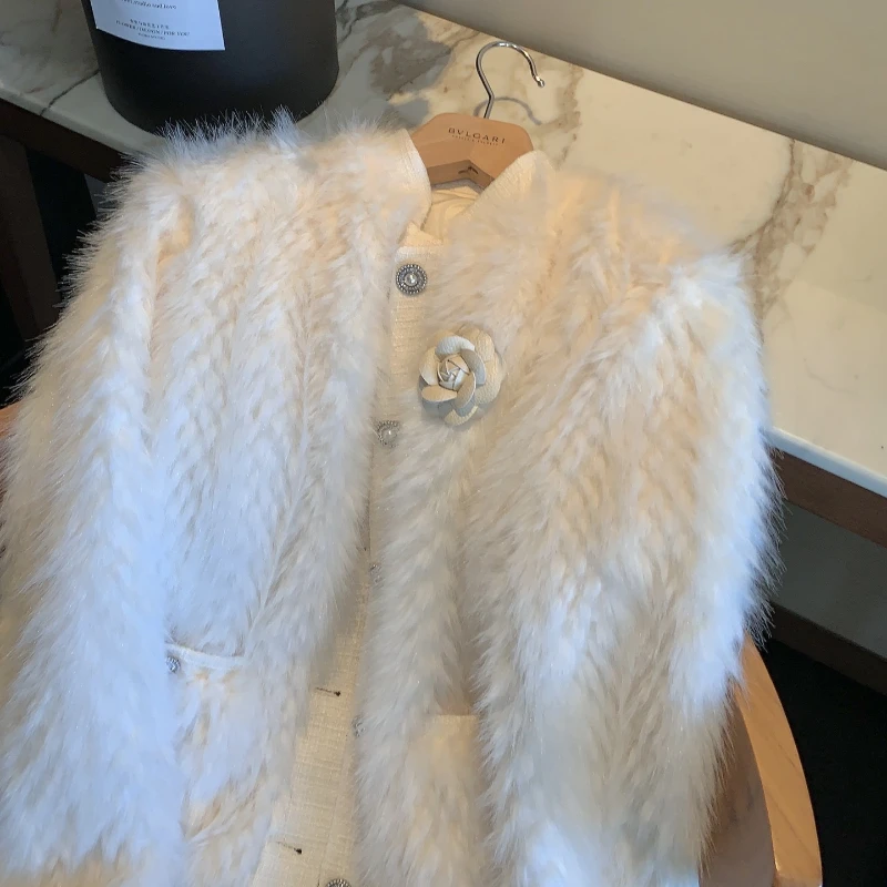 Francuski elegancki okrągły kołnierzyk z długim rękawem jednorzędowe luźne na co dzień dopasowane płaszcze ze sztucznego futra damskie kurtki zimowe