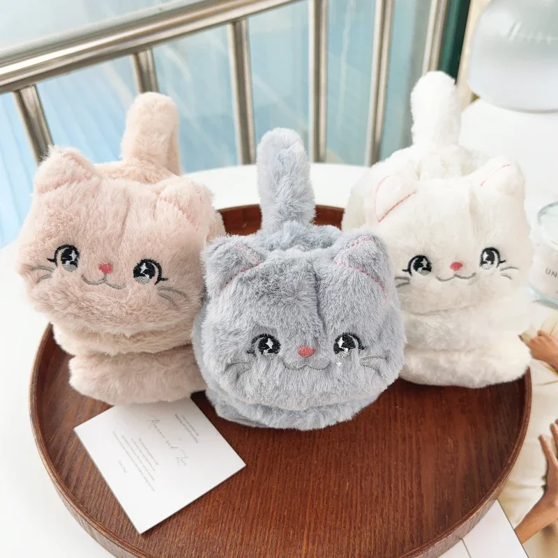Winter Warm Cartoon Cat Earmuffs for Girls Plush Thick Soft Ear Covers Protection Ear Muffs Children's Fashion Accessories