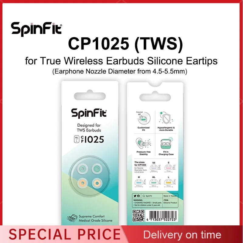 SpinFit CP1025 TWS Silicone Patented Ear Tips Designed for Ture Wireless Earbuds Fits Earphone MTW3 Elite 7 Galaxy Buds 2