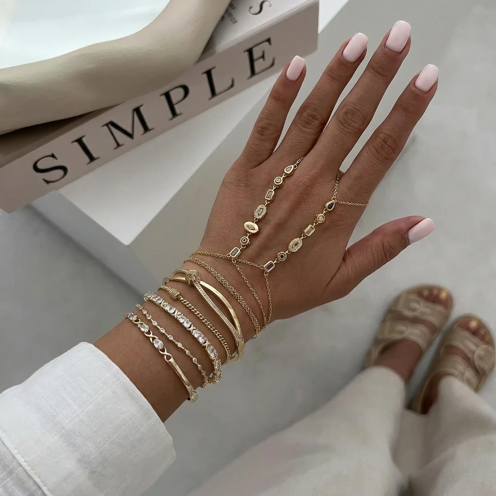 Feines Geometrisches Zirkon-Armband für Frauen Minimalistische Tennis-Kette Gedrehter Knoten Manschetten-Armreif Modischer Stapelbarer Schmuck Geschenke – Detail 2