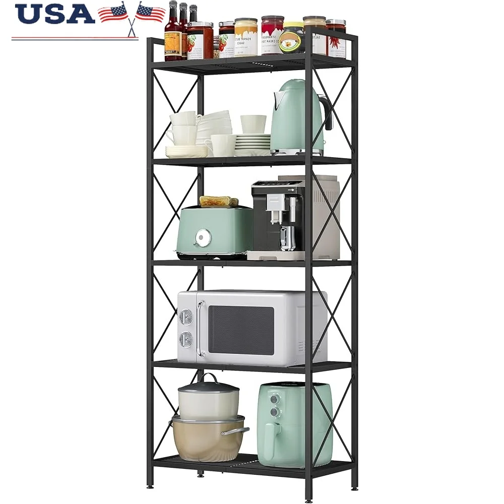 

5-Tier Metal Storage Rack Shelving Unit Adjustable Sturdy Industrial Organizer Entryway Kitchen Bathroom Living Room 57.3 Inch X