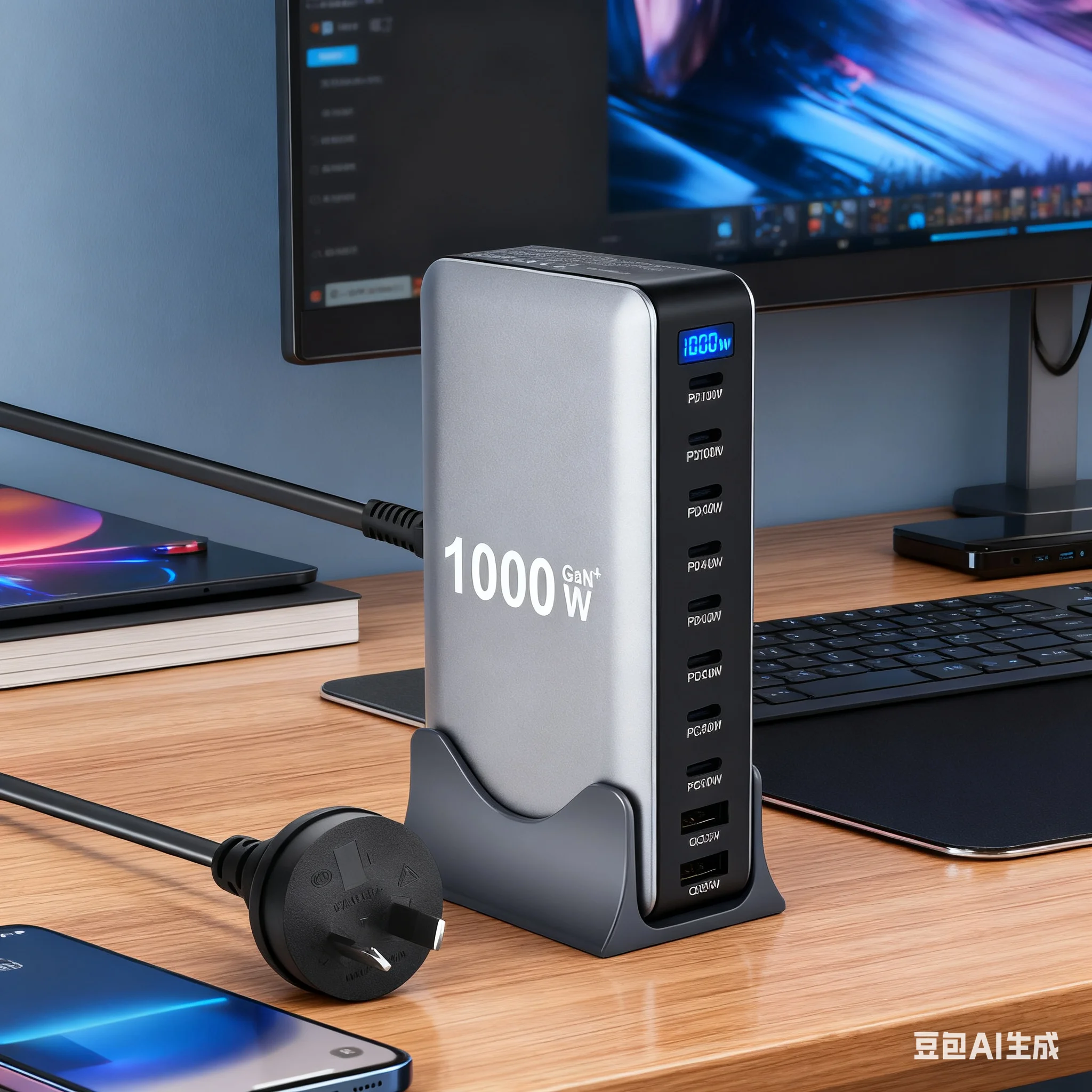 

1000W For GaN USB C Desktop Fast Charger Station Power Up 140W Per 10 Port Fast Charging Station Adapter For Mobile And Tablets