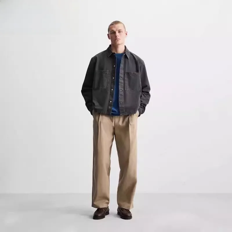 

New 2024 Men's Cotton Long Sve Loose Jaet Autumn Faion Youth ular Outerwear Classic Collar Regular Fit Outerwear