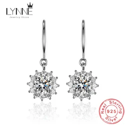 New Fashion Fine 925 Sterling Silver Round Zircon Sunflower Drop Earrings Women Wedding Jewelry Snowflake Crystal Hook Eardrop