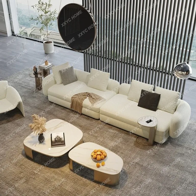 Erman sofa minimalist teddy velvet sofa cotton and linen fabric living room special-shaped straight sofa