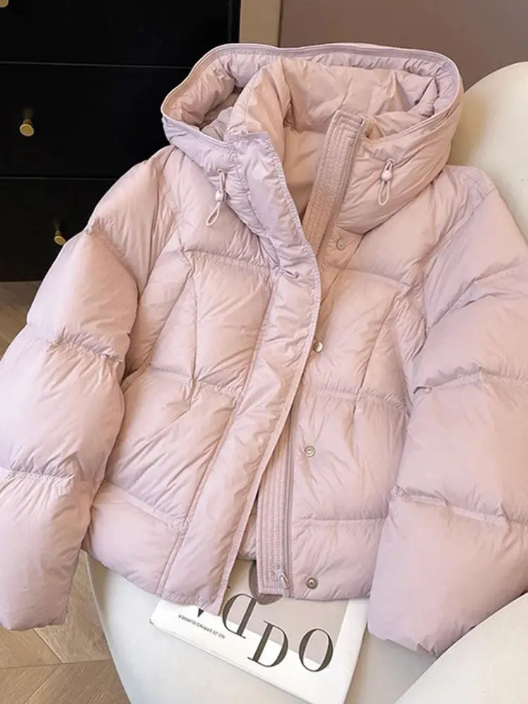

Розовая утепленная повседневная хлопковая куртка с капюшоном для женщин, новая модная универсальная зимняя хлопковая куртка в корейском стиле, свободный крой для города