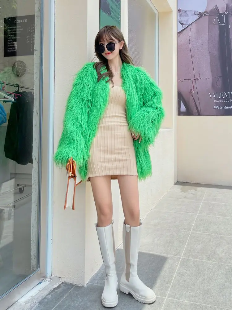 Young Female Faux Fur Coat Fashion Medium Length Jacket Women\'s Autumn/Winter Clothing Lady Shaggy Outerwear Promotion