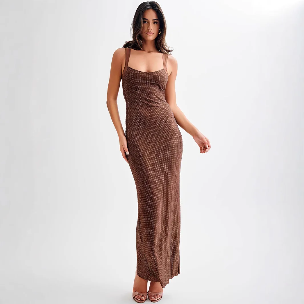 Spring Summer New Women's Elegant Sexy Rhinestone Slip Dress Comfortable Casual Commute All Match Slim Fit Fashion Party Dress