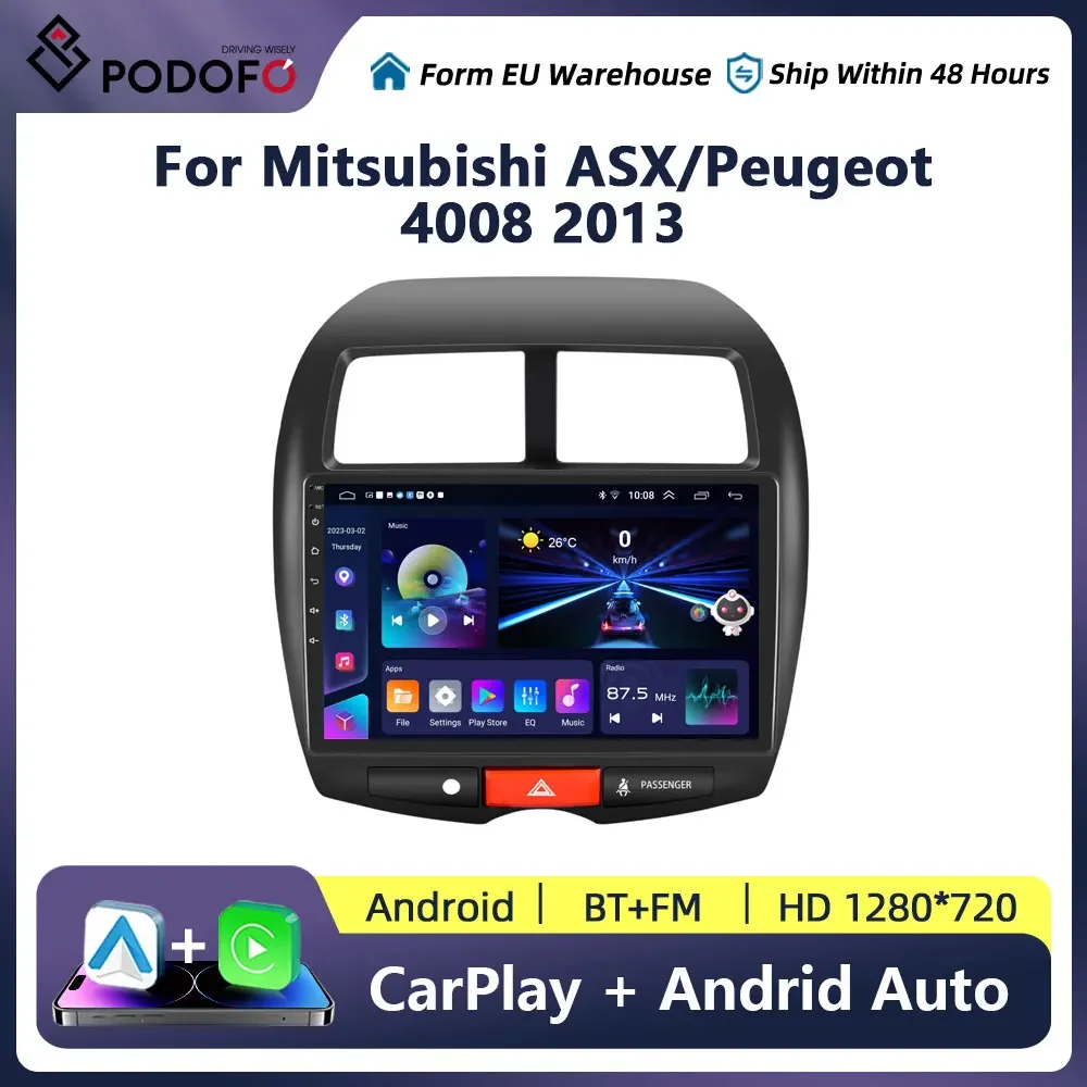 Podofo For Mitsubishi ASX Peugeot 4008 Car Radio Multimedia GPS Navigation Video Player With Android 10 2din 2 din Home Unit