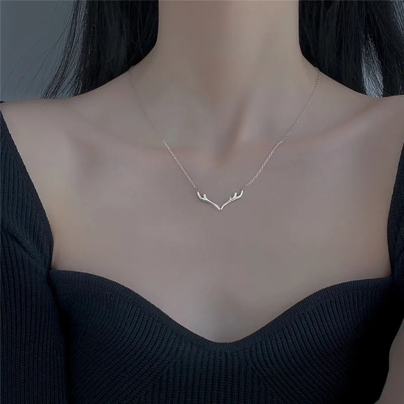 Fashion Simple 925 Sterling Silver Antler Elk Pendant Necklaces For Women Girl Hot Sale Jewelry JY061