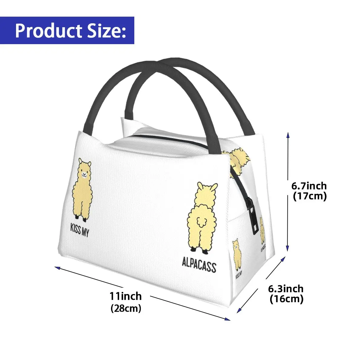 2-Sided Kiss My Alpacass Funny Alpaca Llama Insulated Lunch Bag for Women Bento Storage Food Boxes Portable Thermal Lunch Box