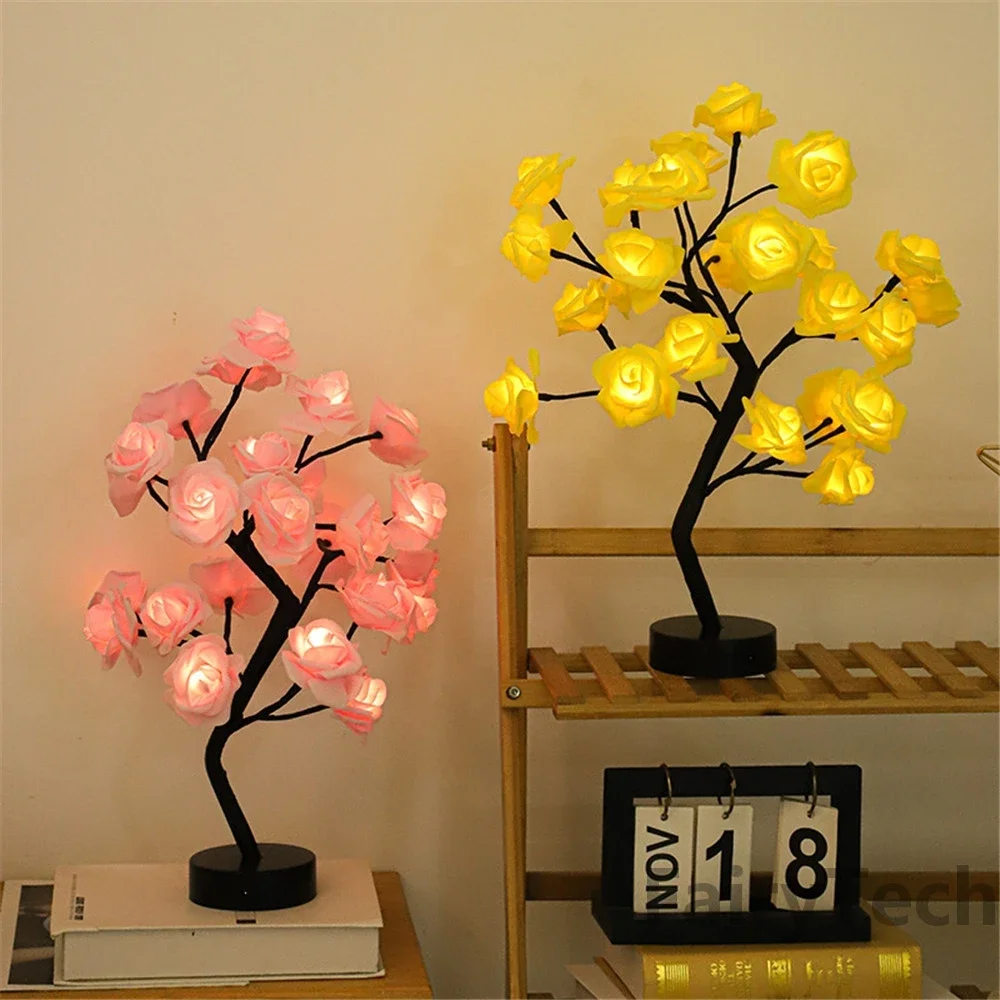 LED Rose Flower Table Lamp USB Christmas Tree Fairy Lights Night Lights Home Party Wedding Bedroom Decoration Mothers Day Gift