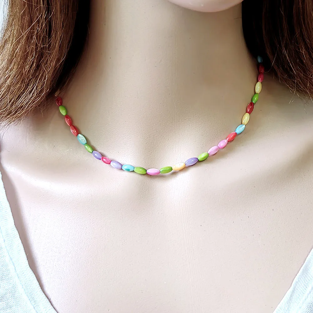HUIDANG Neu in Perlen Halskette Kragen kurze bunte Muschel Perle Sommer Halskette Damen – Detail 19