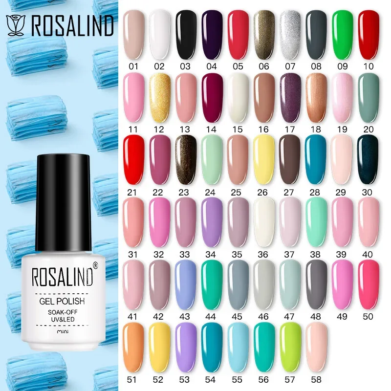 ROSALIND Glass Bottle Gel Nail Polish Semi Permanent UV LED Gel Primer Top Base Coat Bright  For Nail Art Design nail polish