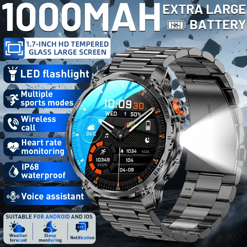 LIGE New 1000mAh Large Battery Smart Watch Outdoor Pedometer Sports Health Monitor 5ATM Waterproof Bluetooth Call Smartwatch Men