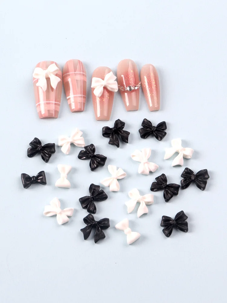 20Pcs Mix Rhinestone Nails Art Accessories Kawaii Black White Bow Knot Manicure Decoration Resin Butterfly 3D Charm for Nails