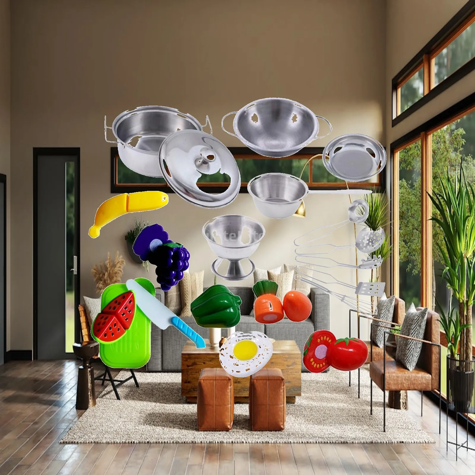 

Mini Kitchen Toys Pretend Cooking Toy Cookware Pot Pan Vegetable Fruit Play Food