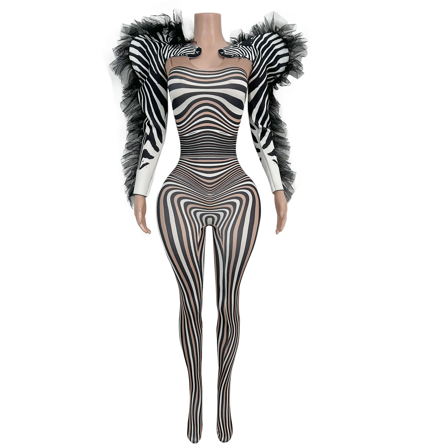 

Matou Design Inspired Zebra Print Jumpsuit Set Celebrity Bar Dancer Performance Costume Celebration Banquet Birthday Jumpsuit