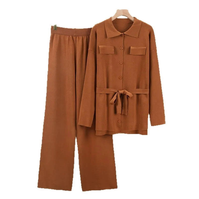 

Autumn Casual Knitted Set Women Loose Sweater Cardigan Knitting Pullovers Long Wide Leg Pants Winter Clothing