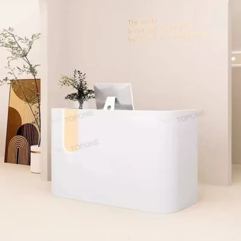 White Reception Desk Curved Beauty Salon Furniture Small Front Counter for Spa Clinic Wholesale Small MOQ Office Furniture