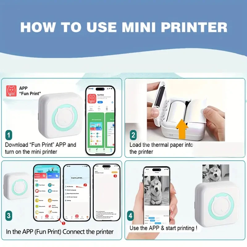 Mini Printer, Inkless Sticker Maker, Free Cut Small Pocket Printer, Portable Thermal Printer for Photo Journal Notes Memo