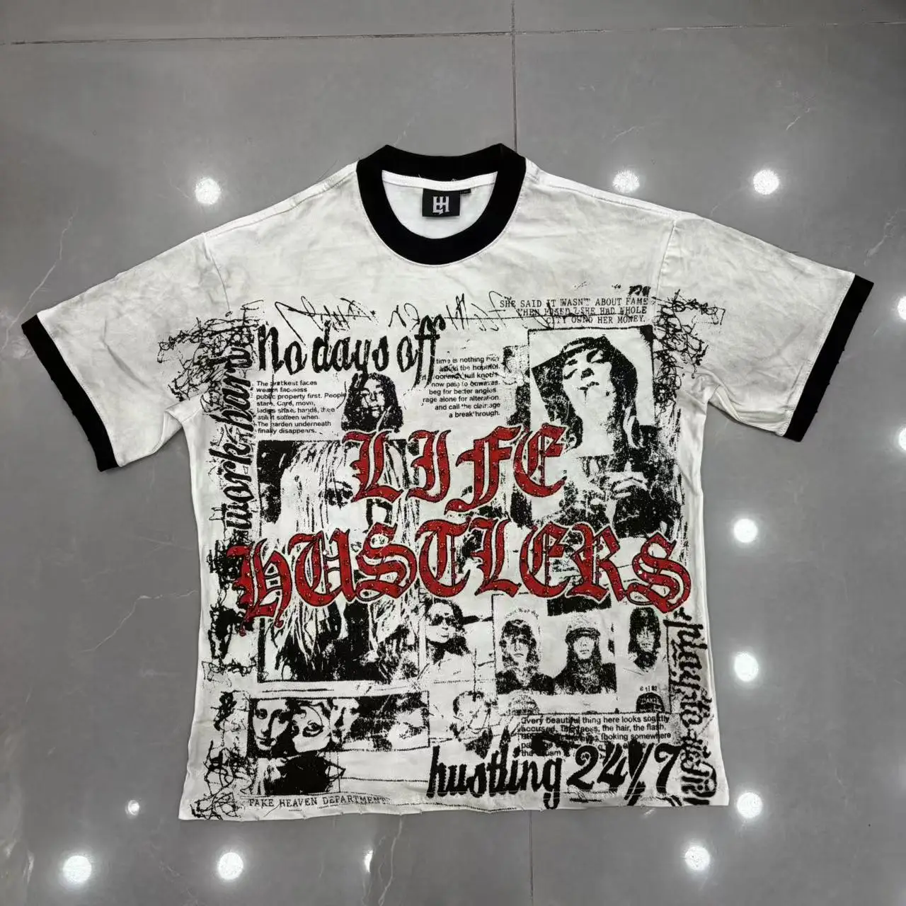 Hole Dracula Rhinestone Washed Black Cotton Short Sleeve Tshirts for Men and Women Harajuku Hip Hop Loose Shinning Diamond Tees