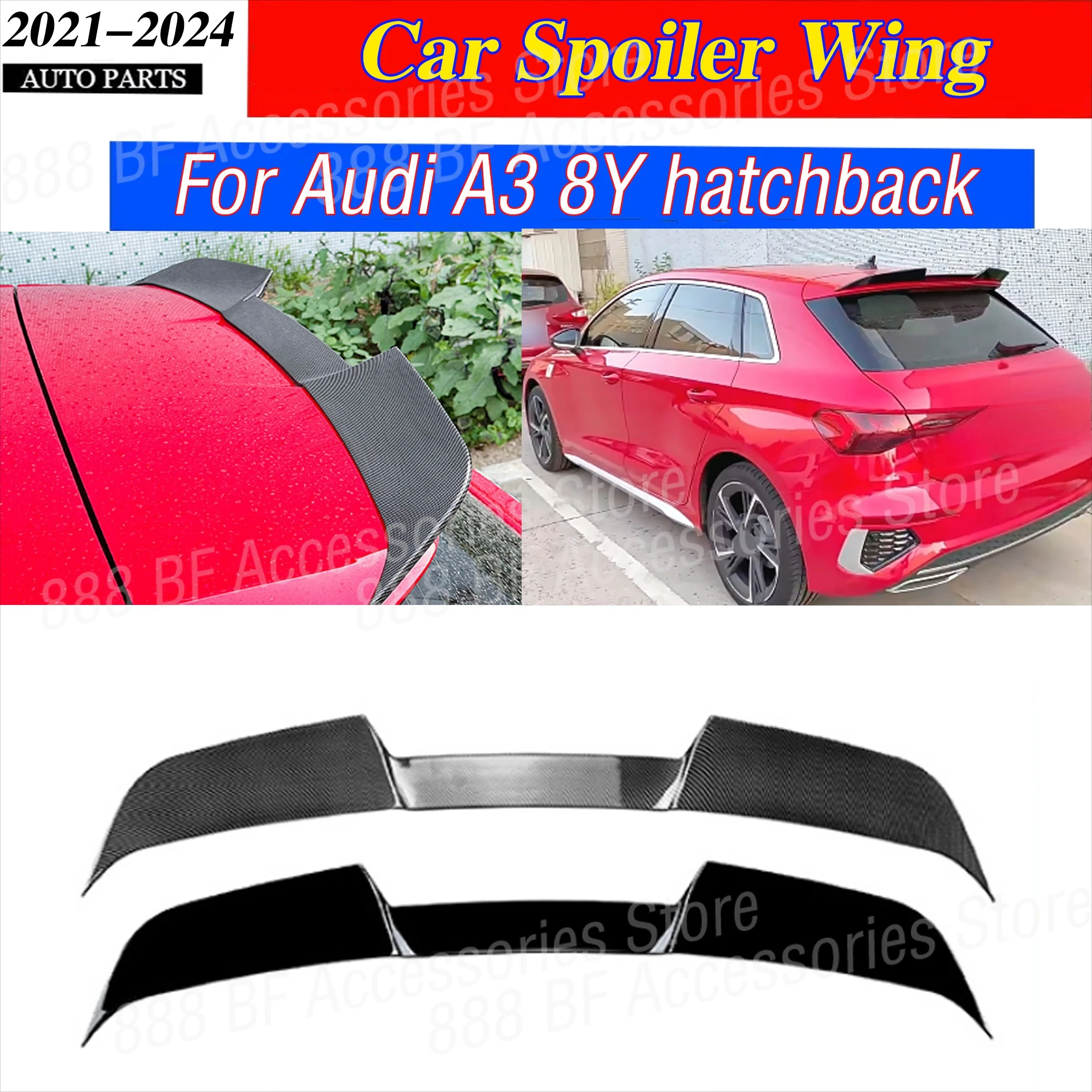 

Car Rear Tailgate Spoiler for Audi A3 S3 RS3 S-Line 8Y Sportback 2021-2024 Rear Trunk Spoiler Kits Roof Wing Trim Accesseries