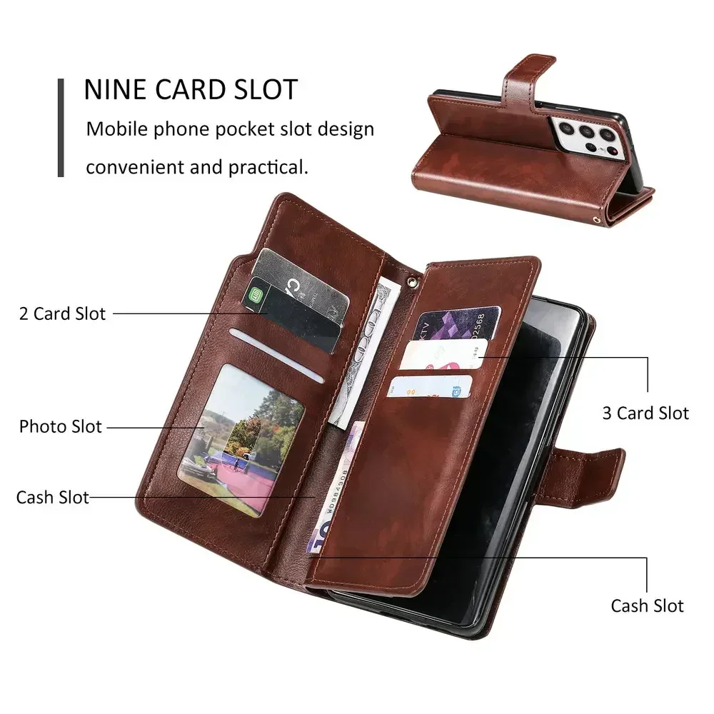 Etui Portfel Skórzane na Samsung Galaxy S26 S25 S23 S22 S21 S24 Ultra 5G Flip Case Wallet Book Capa S23 FE S20 S 26 24 Plus Note 20 z przegródkami na karty — zdjęcie produktu 4