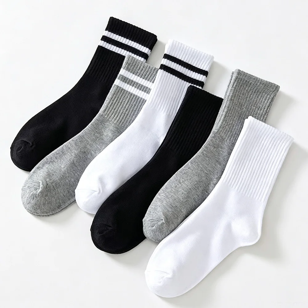 Women Middle Tube Socks 6 Pair/Lot Striped Solid Color Casual Soft Daily Wear Socks For Women 35-40 Size