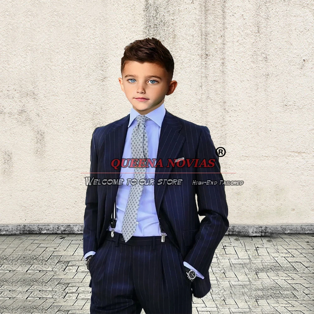 Pinstripe Boys' Attire For Kids Wedding Suits Single Breasted Jacket Navy Children Formal Party Wear 2 Pieces Blazer Pants 2023