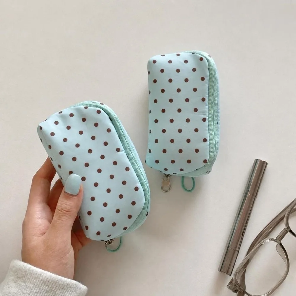 Korean Mint Green Small Makeup Bag Polka Dot Print Portable Lipstick Earphone Storage Bag Mini Cosmetic Pouch Daily Use