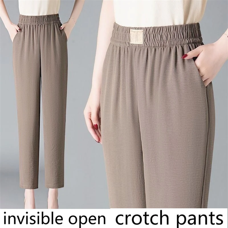 Invisible Zipper Crotch Pants 2026 New Ice Silk Drape Straight-leg Pants, High-waisted Summer Thin Slimming Nine-tenth Harem